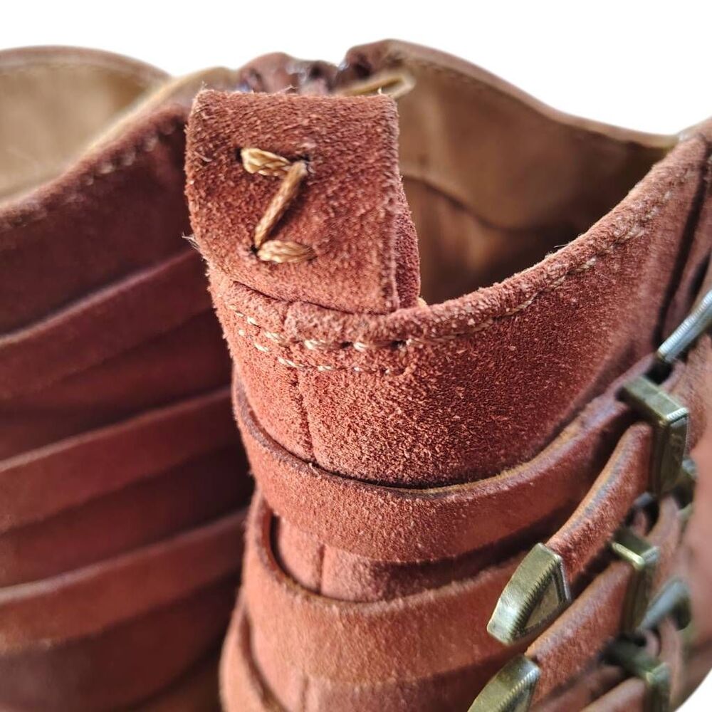 Zodiac Dacey Chestnut Suede Ankle Boots Women’s 7.5 Western Buckle Strap Side Zi - Picture 5 of 12